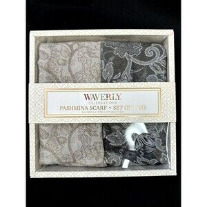 Waverly Celebrations Black  Beige Paisley Pashmina Scarf Wrap - Set of 2 - New